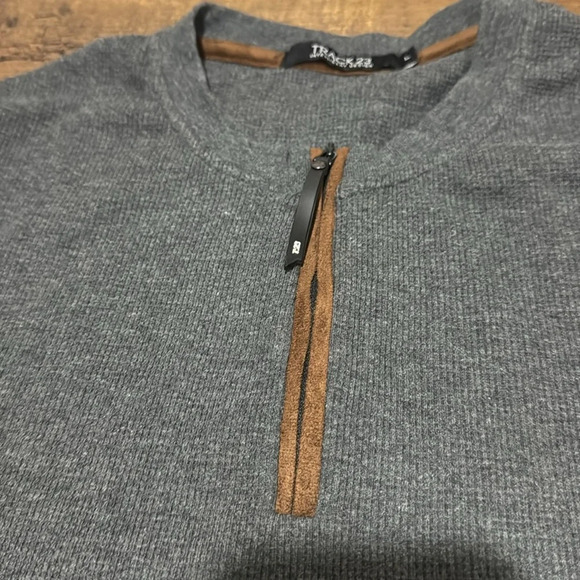 NWT Track 23 Men’s Thermal Charcoal Grey Brown Arm Patches. Cotton Blend. Size L - Picture 2 of 6